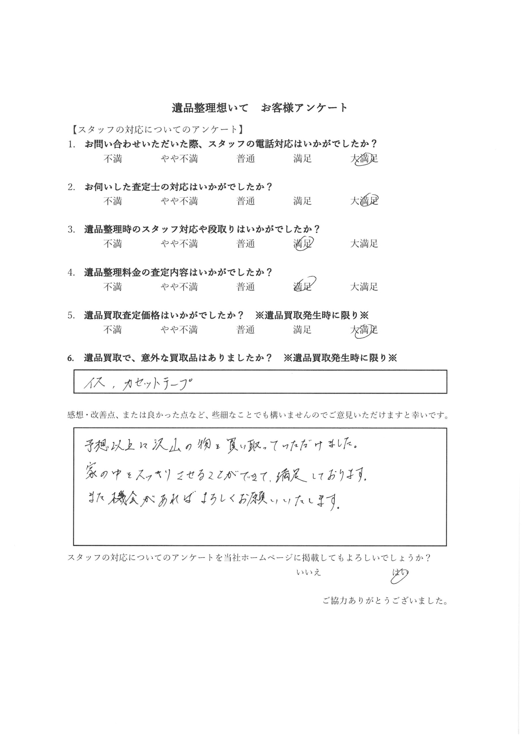 横浜の遺品整理想いてを利用した方の声